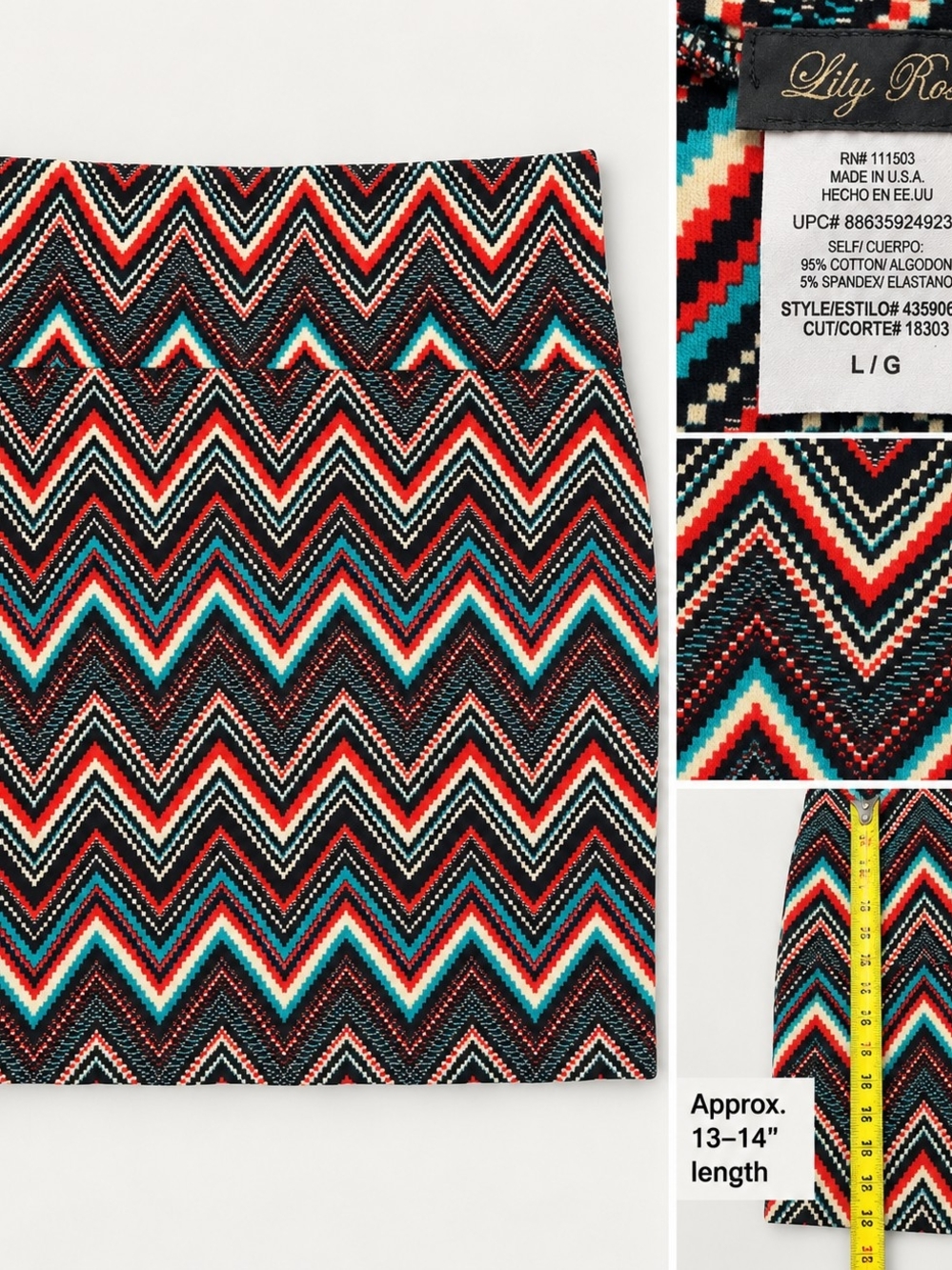 Lily Rose Chevron Mini Skirt - Black, Red & Teal